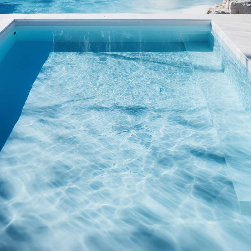 Swimmingpool mit weissen Fliessen erzeugt kristallklares blaues Wasser